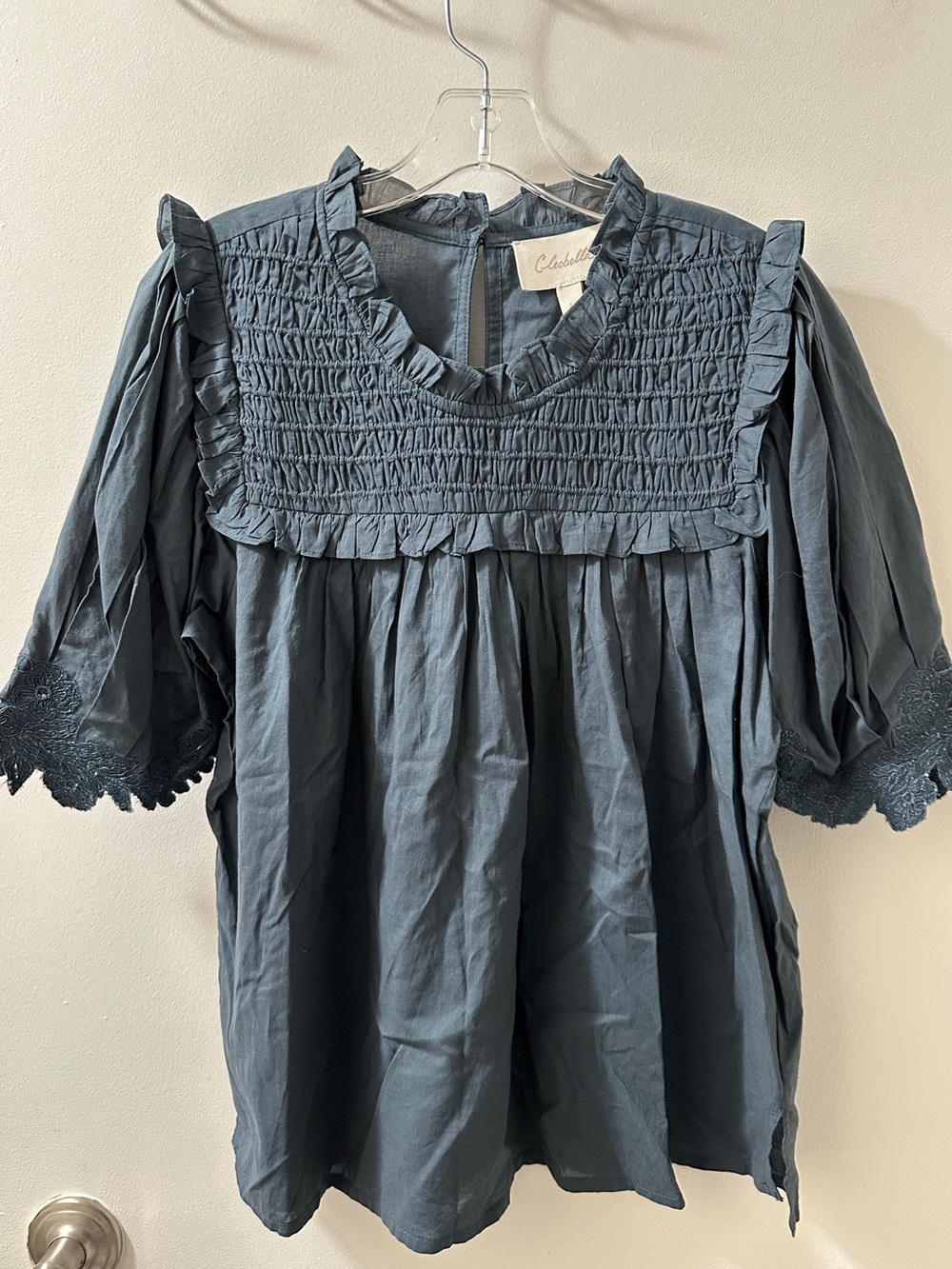 Cleobella Slate Blue Ruffled Smocked Peasant Tunic